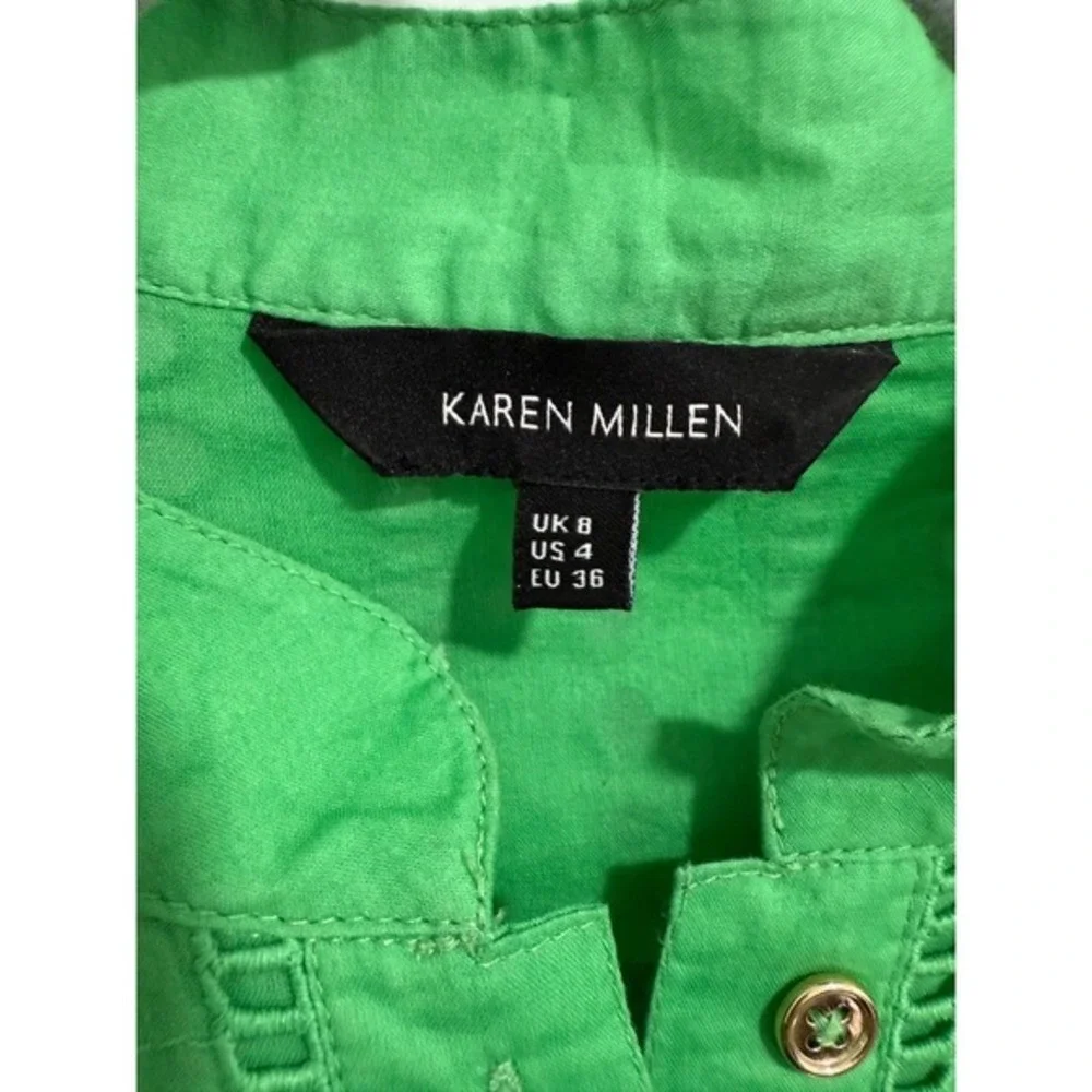 Karen Millen Eyelet Dress US 4 Green Long Sleeve Shirt Dress‎